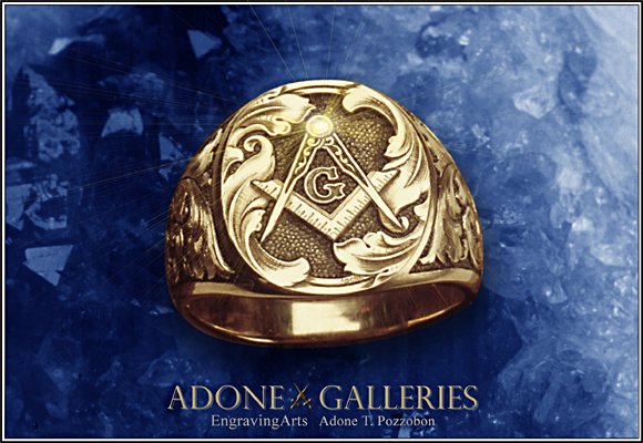 Gold masonic signet ring engraving