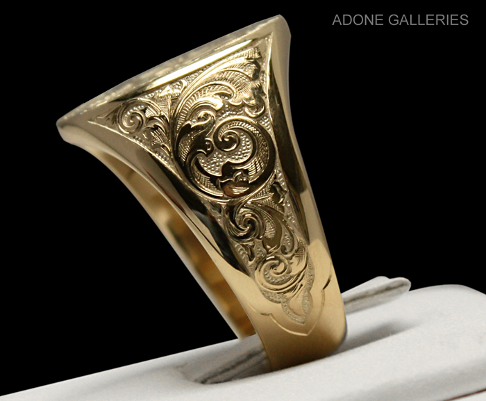 master mason hand engraved gold signet ring